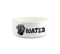 Black Labrador Pet Bowl - Cartoon Dog Portrait Large Ceramic Water Bowl - Novelty White Water Dish For Dogs