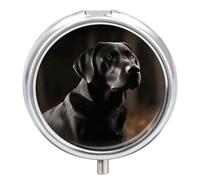 Black Labrador Pill Box Medicine Pill Organizer 3 Compartment Daily Pill Case Small Pill Container Round Pill Holder Travel Pill Box Metal Pill Case for Purse Pocket