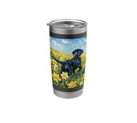 Black Labrador Playing in Daffodils Spring Dog Artwork Stainless Steel Insulated Tumbler