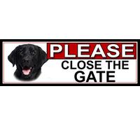 Black Labrador PLEASE CLOSE THE GATE METAL GATE SIGN 266mm x 87m. (834H2)