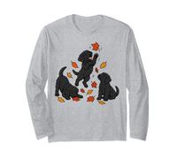 Black Labrador Puppies Fall Leaves Long Sleeve T-Shirt