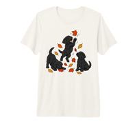 Black Labrador Puppies Fall Leaves Premium T-Shirt