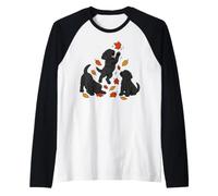 Black Labrador Puppies Fall Leaves Raglan Baseball Tee