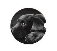 Black Labrador Puppy 1PCS Car Coasters Absorbent Drink Coasters with A Finger Universal Wood Coffee Coaster for Cup Holders Non-slip Car Cup Holder Coaster Cute Drink Mat Car Accessories for Women Men