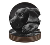 Black Labrador Puppy 6PCS Car Coasters Absorbent Drink Coasters with A Finger Universal Wood Coffee Coaster for Cup Holders Non-slip Car Cup Holder Coaster Cute Drink Mat Car Accessories for Women Men