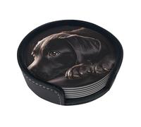 Black Labrador Puppy Coasters For Drinks Set Of 6 Leather Tea Cup Coaster Drink Coasters For Cup Kitchen Bar Home Decor Housewarming Gift