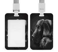 Black Labrador Puppy ID Badge Holder Waterproof Card Protector Push-Pull Slot Work ID Card Holder with Lanyard Personalized Detachable Card Holders for Office Corporate Use
