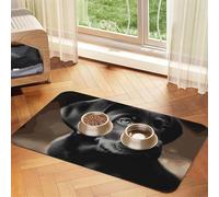 Black Labrador Puppy Pet Feeding Mat Absorbent Pu Leather Dog Cat Food Mats Contain Spills Protects Floors, Anti-Slip Rubber Backing Dog Bowl Mats Easy Clean Pet Placemats 40x60cm