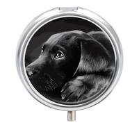 Black Labrador Puppy Pill Box Medicine Pill Organizer 3 Compartment Daily Pill Case Small Pill Container Round Pill Holder Travel Pill Box Metal Pill Case for Purse Pocket