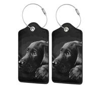 Black Labrador Puppy Printed Cute Luggage Tags for Suitcases,Travel Tags for Luggage 4 Pack Pu Leather Cruise Luggage Tag Holder with Privacy Flap,Name Id Label and Metal Loop