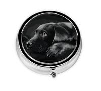 Black Labrador Puppy This Small, Printed, Round Pill Box is a Portable Pill and Vitamin Organizer Perfect for Pockets, Purses, and Travel.