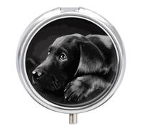 Black Labrador Puppy Travel Pill Box Case 3 Compartment Cute Pill Organizer Metal Pill Holder with Mirror Small Medicine Organizer Daily Pill Container for Purse Pocket Portable Meds Box
