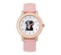 Black Labrador Retriever Dog Fashion Watch For Women Easy Reader Novelty Round Watches Slim Quartz Casual Dress Wrist Watch Pink