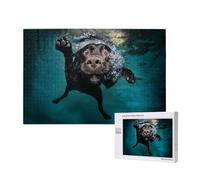 Black Labrador Retriever Dog Swimming,1000 Pieces Wooden Jigsaw Family Game Jigsaw Puzzles for Adults Teens Home Decor