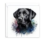 Black Labrador Retriever Dog Watercolour Splash Effect Artistic Blank Greeting Card