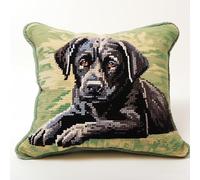 Black Labrador Retriever Latch Hook Kits Pillow with Printed Canvas Handmade Cushion Crochet Yarn Embroidery Hook and Latch Kit Pillowcase Christmas Decoration 43x43cm(5)