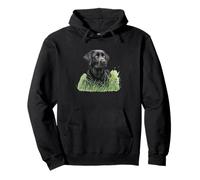 Black Labrador Retriever Sitting Green Grass Nature Art Pullover Hoodie