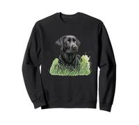 Black Labrador Retriever Sitting Green Grass Nature Art Sweatshirt