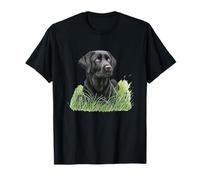 Black Labrador Retriever Sitting Green Grass Nature Art T-Shirt
