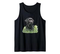 Black Labrador Retriever Sitting Green Grass Nature Art Tank Top