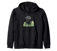 Black Labrador Retriever Sitting Green Grass Nature Art Zip Hoodie