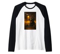 Black Labrador UFO Selfie Funny Invasion Alien Dog Novelty Raglan Baseball Tee