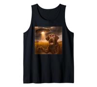 Black Labrador UFO Selfie Funny Invasion Alien Sarcastic Art Tank Top