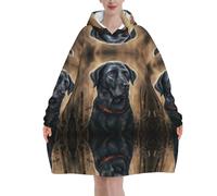Black Labrador,Women's Oversized Wearable Blanket Hoodie, Blanket Sweatshirt,Flannel Pullover Blanket