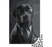 Black Labrador Wooden 1000 Pieces Jigsaw Puzzle for Adults Creative Rectangular Puzzle Brain Exercise Challenge Game 1000pcs (75x50cm)