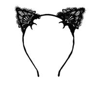 Black Lace Cat Ears Headband for Halloween Carnival Party, Masquerade Cosplay Costumes, Fancy Dress Hair Accessories for Women and Girls