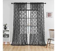 Black Lace Curtains 96 Inches Long 2 Panels Vintage French Floral Sheer for Living Room Bedroom Dark Gothic Crochet Rod Pocket Light Filtering Window Drapes Goth Decor, 52x96
