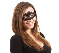 Black Lace Eyemask With Slimline Ribbon Tie,1 Pc. - Elegant Design, Perfect Accessory for Masquerades, Costume Parties, Carnival, Halloween, & More Halloween, World Book Day