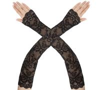 Black Lace Gloves for Women,1PCS Rose Flower Pattern Summer Female Half Finger Floral Gloves,For Halloween Wedding Prom Opera Tea Party Bridal,Sun Protection Summer Driving Elbow Length Mesh Cooling