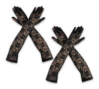 Black Lace Gloves - Long, 2 Pairs, Women's Halloween Gloves