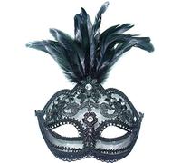 Black lace mask with tall feathers