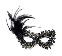 Black Lace Masquerade Eye Mask with Rose Feather Fancy Dress Costume Accessory