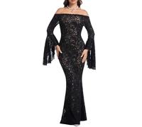 Black Lace Mermaid Maxi Dress Off Shoulder Bodycon Cocktail Party Gown
