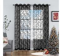 Black Lace Sheer Curtains for Bedroom 55 x 54 Inch Farmhouse French Floral Rose Lace Curtain Panels Durable Flower Embeoidered Window Treatment Drapes for Living Room Bedroom Holiday, Set of 2