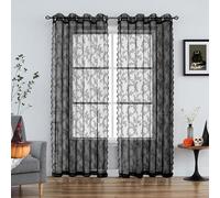 Black Lace Sheer Curtains for Bedroom 55 x 54 Inch Farmhouse French Floral Rose Lace Curtain Panels Durable Flower Embeoidered Window Treatment Drapes for Living Room Bedroom Holiday, Set of 2