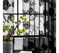 Black Lace Sheer Curtains for Bedroom Living Room 90 Inch Length Light Filtering Leaf and Floral Knitted Semi Sheer Window Curtains Pencil Pleat Elegant French Lace Curtains Home Decor 52"w 1 Pair