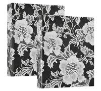 Black Lace Texture 3-Ring Binder 1.5 Inch, PVC Material Document Organizer with D-Ring and Clear View Pocket for Office Supplies-2 Pack