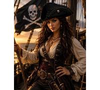 Black Lace Tricorn Hat Womens Deluxe Pirate Hats Fancy Dress Accessory 59