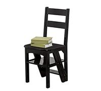 Black Ladder Chair Combination, Folding Wooden Step Stool Portable Stairs Stepladder Multifunction Library Steps Bookshelf Display Shelves