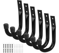 (Black) Ladder Hooks for Garage, Tool Hanger for Garage Wall, 6 Pieces/Set Heavy Duty J Hooks Utility Hooks for Garage Storage - Garage Wall Hooks, Hooks for