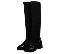 Black Ladies Over The Knee Boots with Suede Material and Elastic Back Strap Patchwork Design for Winter Fashion Trendy and Cool for Various Occasions