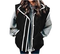 Black Ladies Vest Jackets - Loose Fit, Full Zip Up, Buckle Down, Turn Down Collar, Sleeveless Coats, with Pockets, Trendy Lightweight Puffer Jackets Winter Outerwear Bodywarmer XXL
