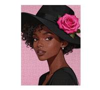 Black Lady Wearing Hat 500 Pieces Jigsaw Puzzle for Adults Students 20.5x15 in, Beautiful African American Woman Art Puzzle, Relaxing Gift Home Decor