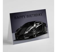 Black Lamborghini Aventador car birthday card