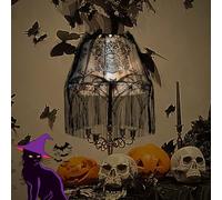 Black Lamp Shade, Halloween Lamp Shade Cover 4Pcs Black Bat Skull Halloween Light Covers with Tassels Lace Lamp Shades Topper Window Door Mantle Scarf
