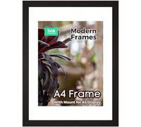 BLACK Large A4 Picture Poster Frame Size 21 X 29.7cm, 210 X 297mm with White mount for Image, Photo, Artwork, or Print Size A5, 15 X 20cm, 150 X 200mm [BLACK A4/A5 Frame]